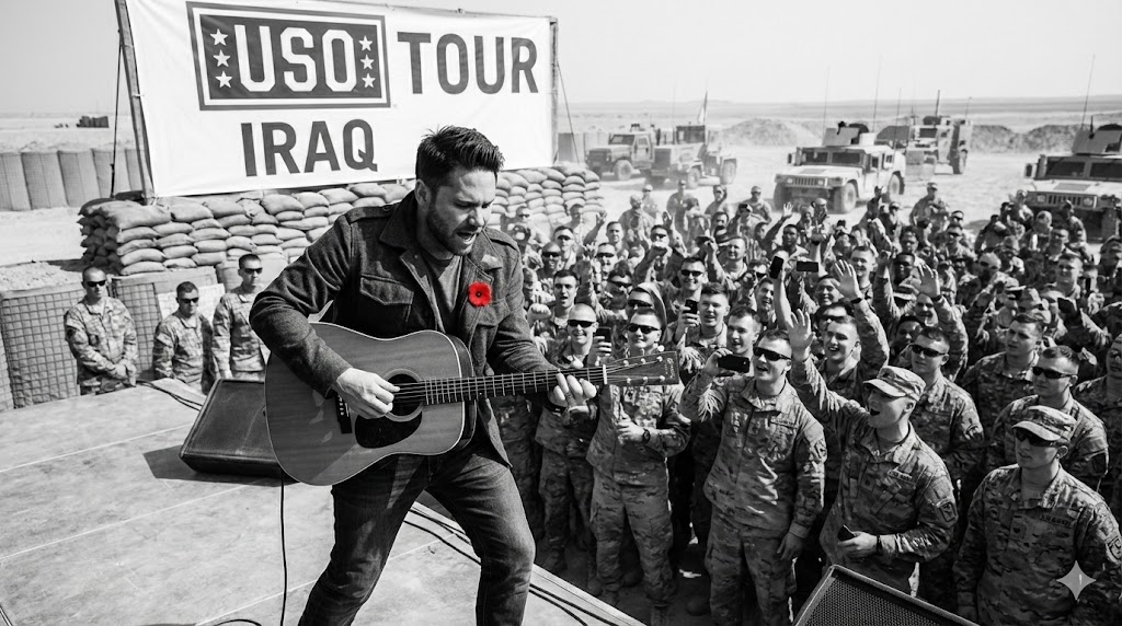 Duke Rockvale plays the USO Tour in Iraq (AI Generated)